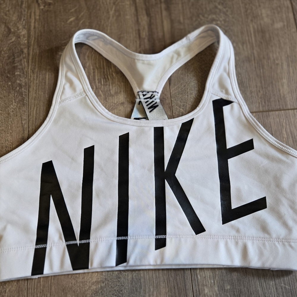 Nike White/Black Sports Bra Large Logo